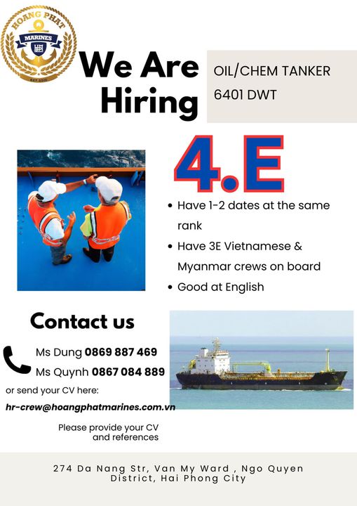 SEA JOB VACANCY -  HIRING ENGINE OFFICER FOR OIL & CHEM TANKER FLEET