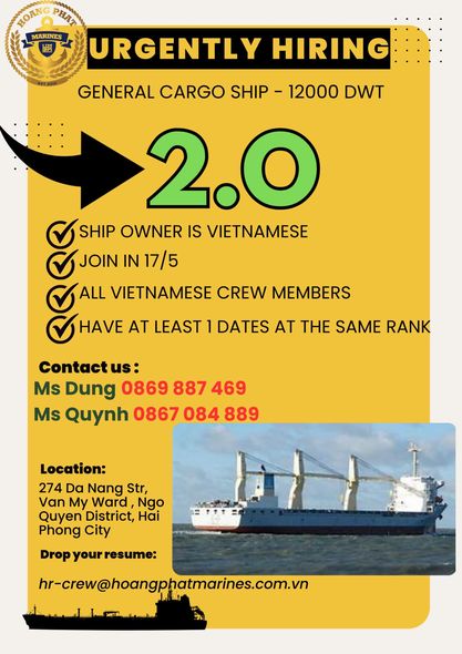 SEA JOB VACANCY -  HIRING DECK OFFICER FOR DRY & GENERAL CARGO FLEET