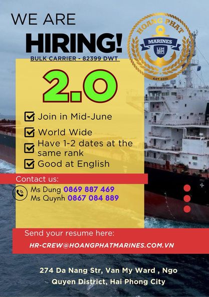 SEA JOB VACANCY -  HIRING DECK OFFICER FOR BULK CARRIER FLEET